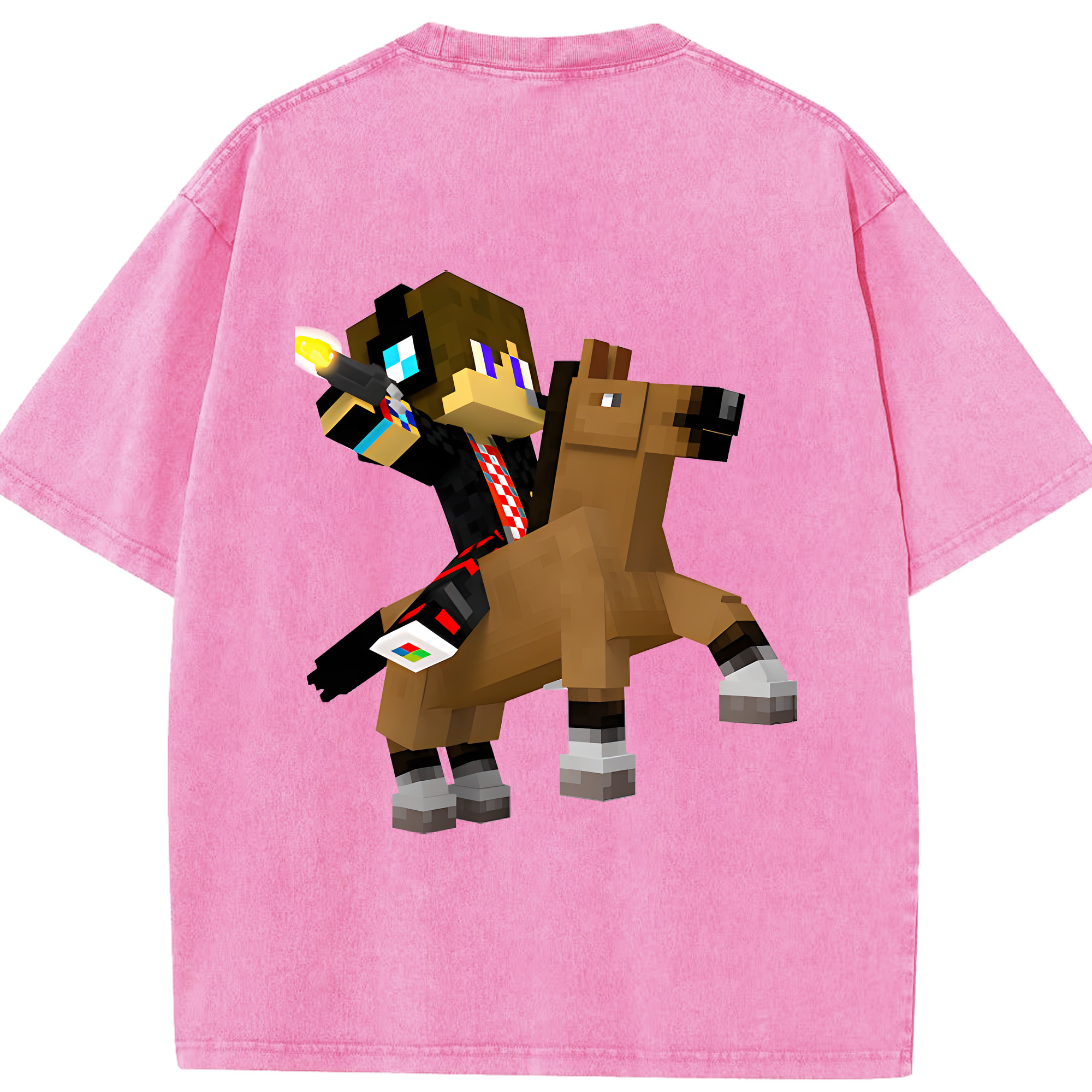 （画像用） マインクラフト ブロックの世界 Minecraft MC Block world 綿100% ヴィンテージ風 半袖Tシャツ（背面プリント）